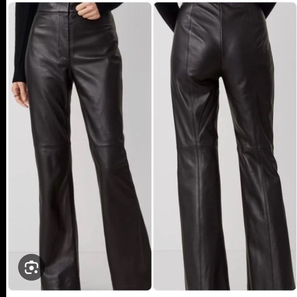 NWT Ann Taylor Studio Collection Black Genuine Leather Seam Detail Pants Sz 2